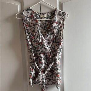 Max Studio White Floral Sleeveless Wrap Top (Size XS)